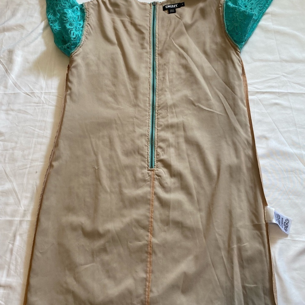 DKNY Lace Cocktail Dress | Aqua Blue Size 4 | Wedding Guest | 3/4 Sleeves - Picture 10 of 11
